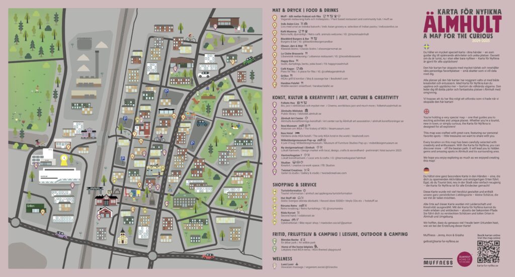 A picture of Karta för nyfikna 2025 - links to full size picture of the Älmhult side of the map